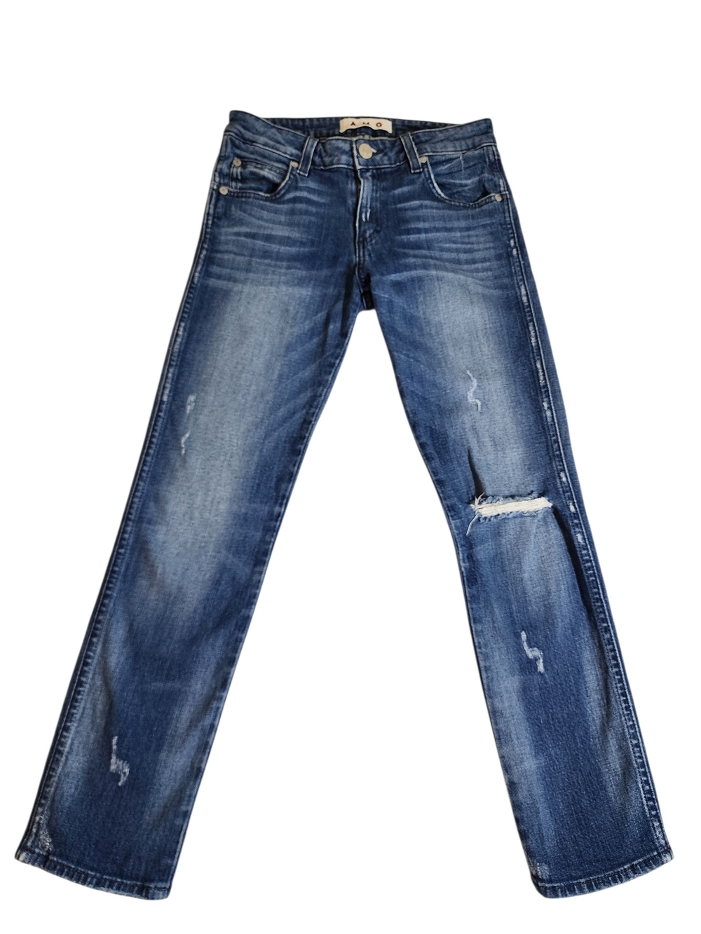 AMO Kate In Seaside Destroyed Jeans Size 27 Distressed Blue Denim